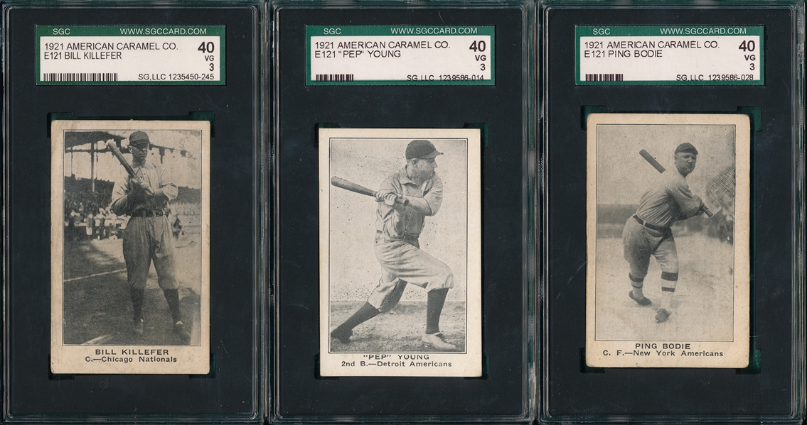 1921 E121-80 Bodie, Killefer & Young (3) Card Lot SGC 40