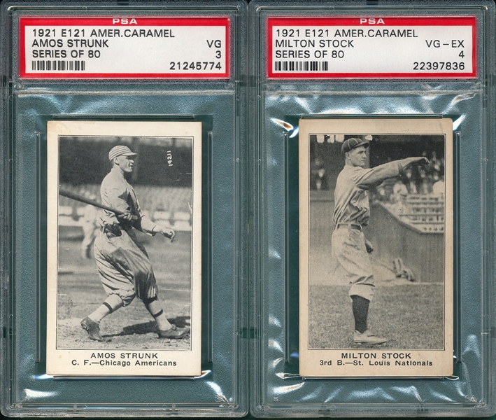 1921 E121-80 Stock PSA 4 & Strunk PSA 3 (2) Card Lot