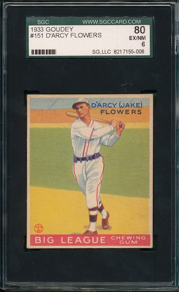 1933 Goudey #151 Darcy Flowers SGC 80