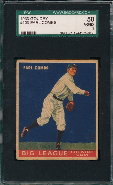 1933 Goudey #103 Earl Combs SGC 50