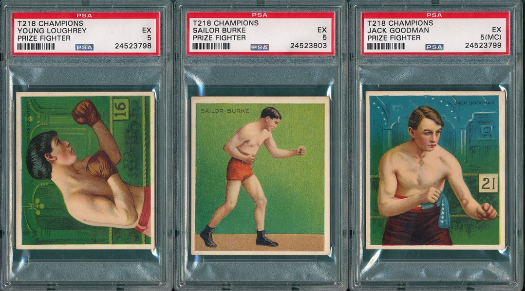 1910 T218 Champions Boxers, (3) Card Lot, Mecca & Hassan Cigarettes PSA