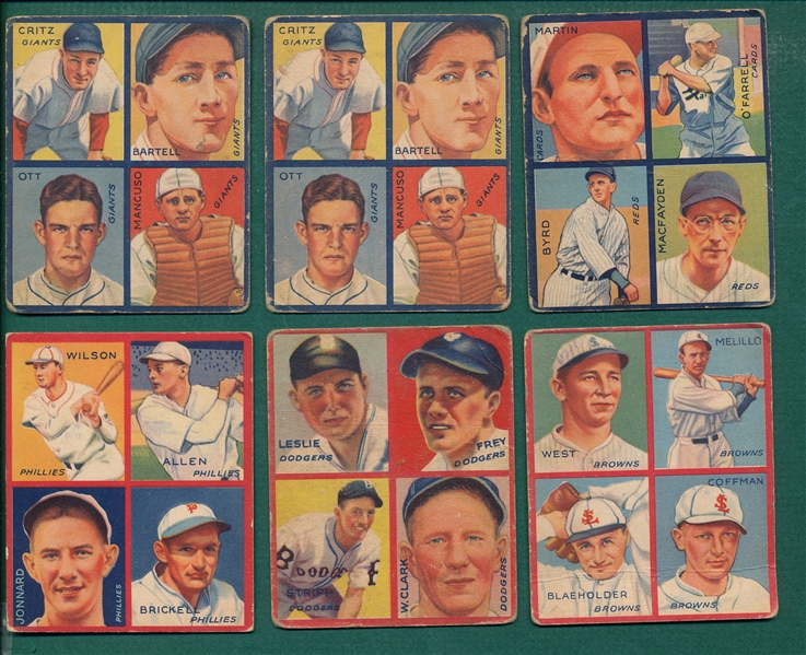 1935 Goudey 4 in 1 (12) Card Lot W/ Dizzy Dean
