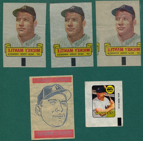 1965-69 Topps Mickey Mantle (5) Card lot of Inserts