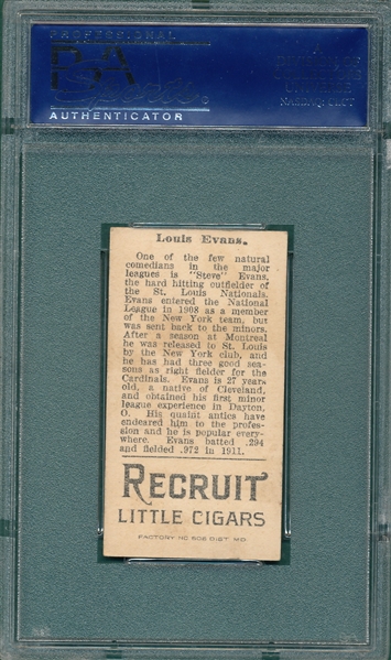 1912 T207 Louis Evans Recruit Little Cigars PSA 4