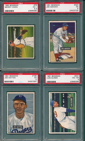 1950-51 Bowman (4) Card Lot W/ Adcock *Hi #* PSA