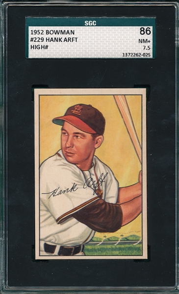 1952 Bowman #229 Hank Arft SGC 86 *SP*
