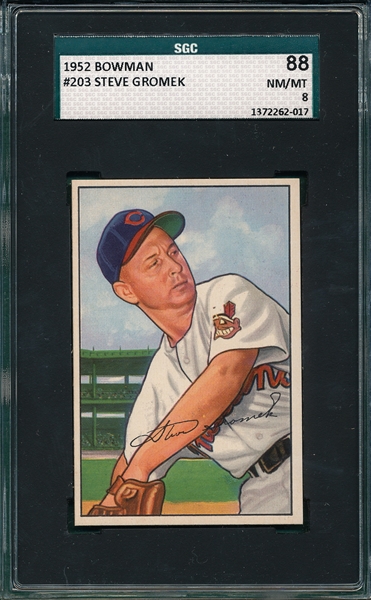 1952 Bowman #203 Steve Gromek SGC 88