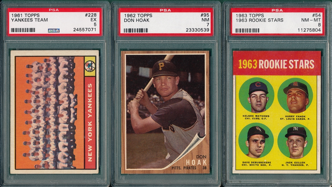 1961-63 Topps (3) Card Lot W/ Yankees Team PSA