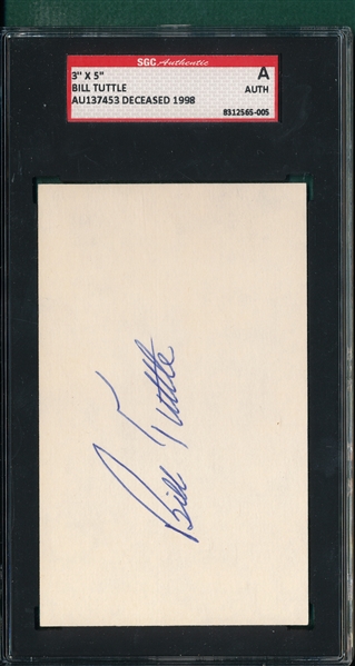 Bill Tuttle Autographed 3X5 Card, Signed, SGC Authentic 