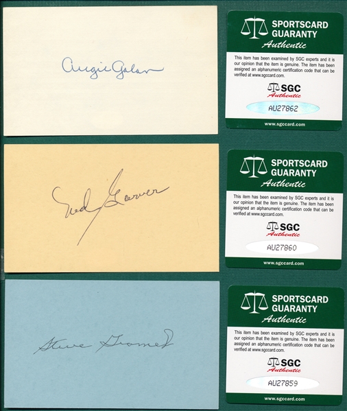 Lot of (6) Autographed Baseball Players, 3 X 5 Cards  SGC Authentic W/ Galan