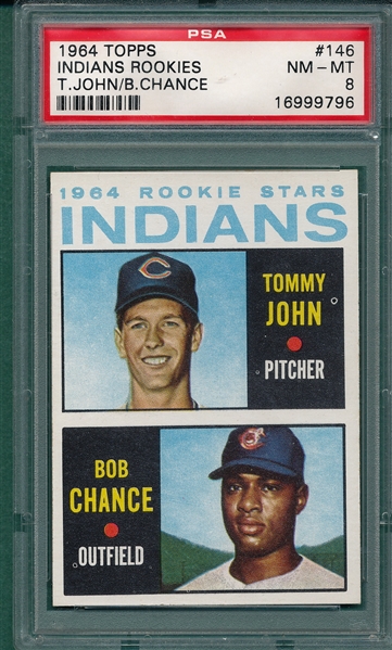1964 Topps #146 Tommy John, Rookie PSA 8