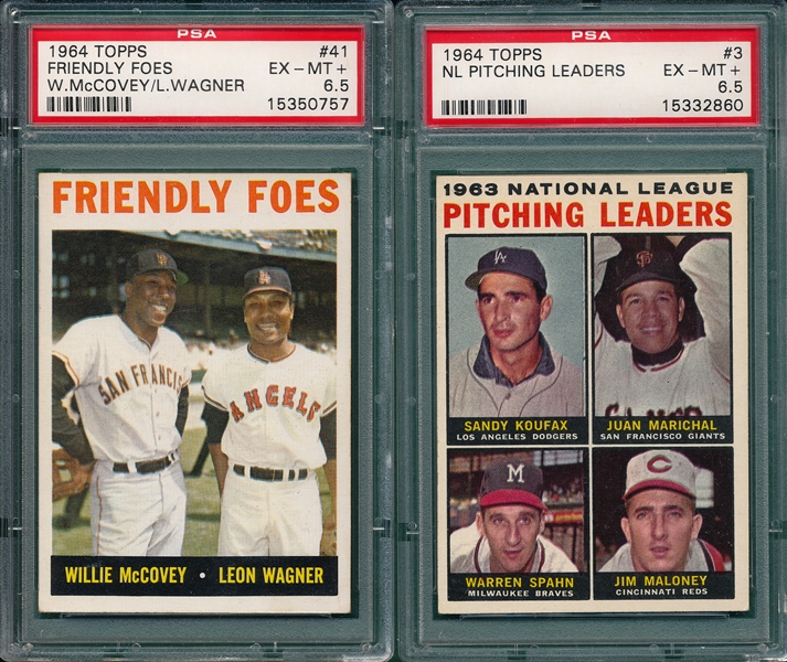 1964 Topps #003 NL Pitching Leaders & #41 Friendly Foes (2) Card Lot PSA 6.5