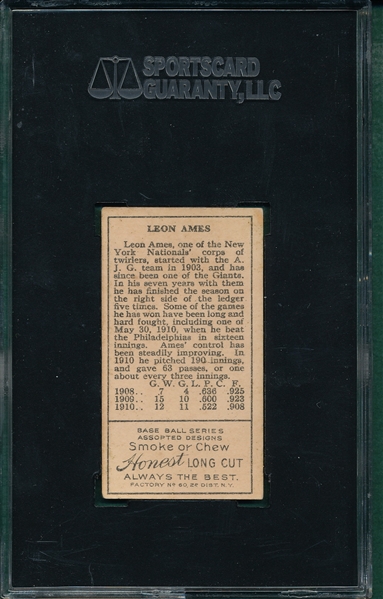 1911 T205 Ames Honest Long Cut SGC 60