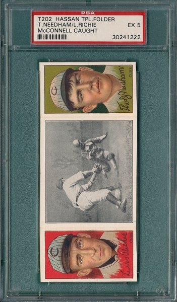 1912 T202 McConnell Caught, Richie/Needham, Hassan Cigarettes PSA 5