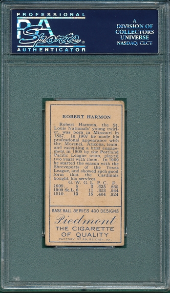 1911 T205 Harmon, One Ear, Piedmont Cigarettes PSA 3 *SP*