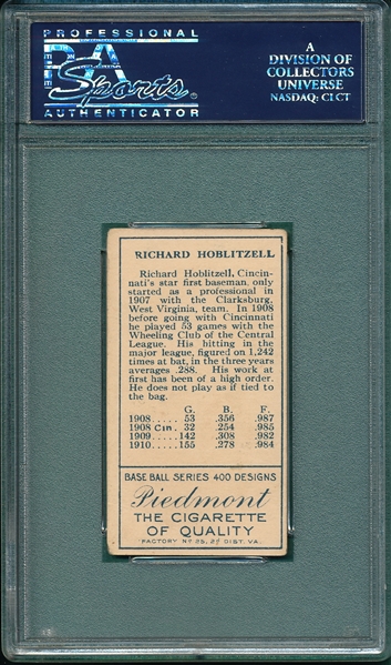1911 T205 Hoblitzell, Cin. after 1908, Piedmont Cigarettes PSA 3 