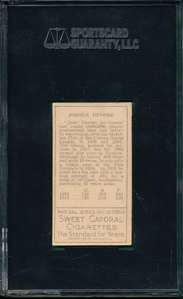 1911 T205 Devore Sweet Caporal Cigarettes SGC 60