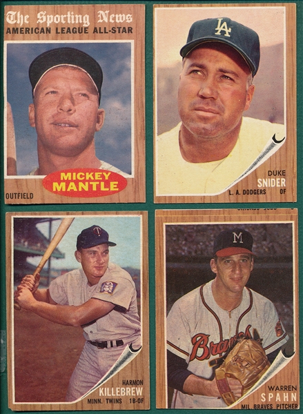 1962 Topps (8) Card Hall of Famer Lot W/ Mantle