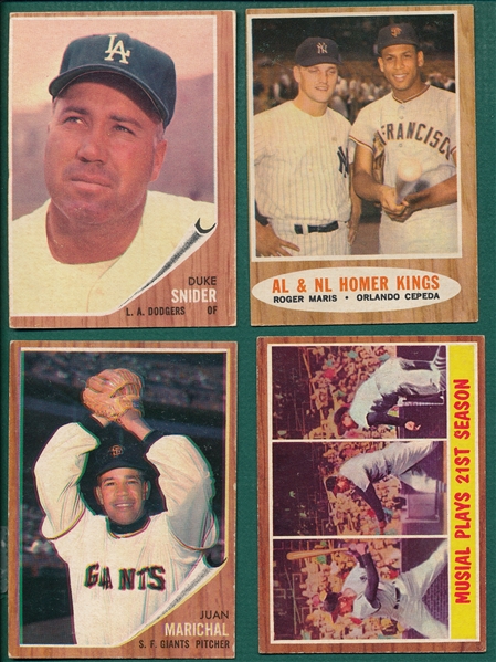 1962 Topps (8) Card Hall of Famer Lot W/ Mantle