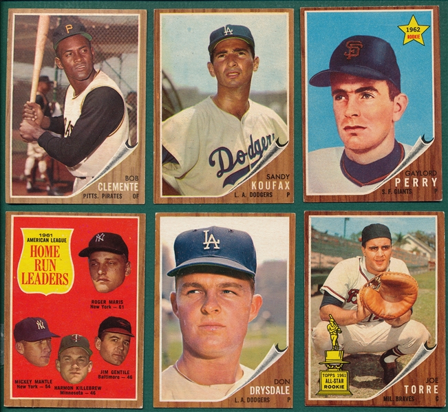 1962 Topps (6) Card Hall of Famer Lot W/ Clemente