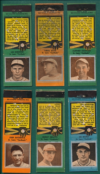 1934 Diamond Matchbooks Lot of (6) Cardinals W/ Durocher