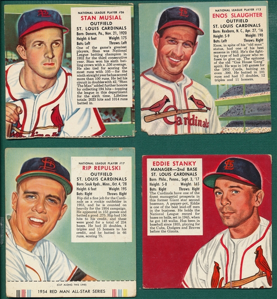 1952-54 Redman St. Louis Cardinals Lot of (4) W/ Musial
