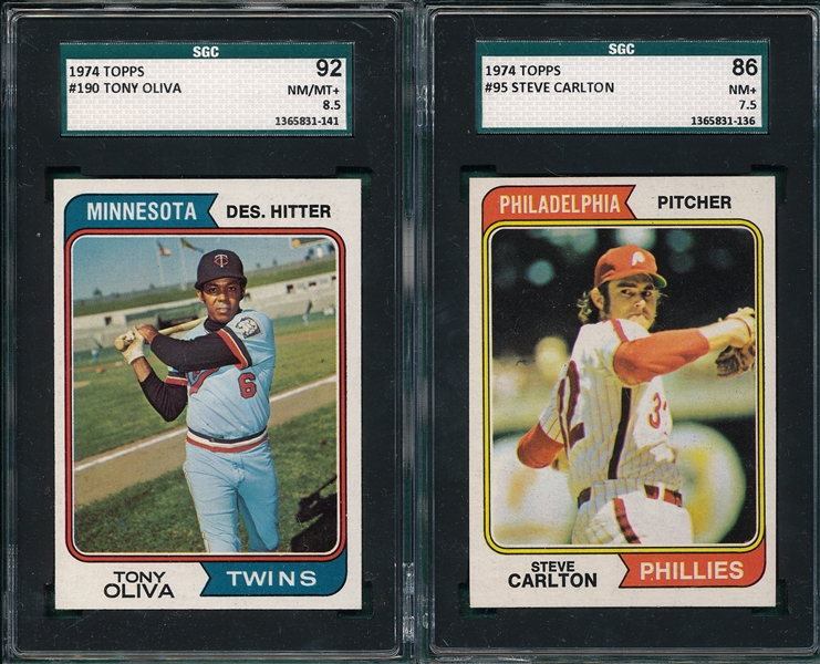 1974 Topps #95 Carlton SGC 86 & #190 Oliva SGC 92 (2) Card Lot