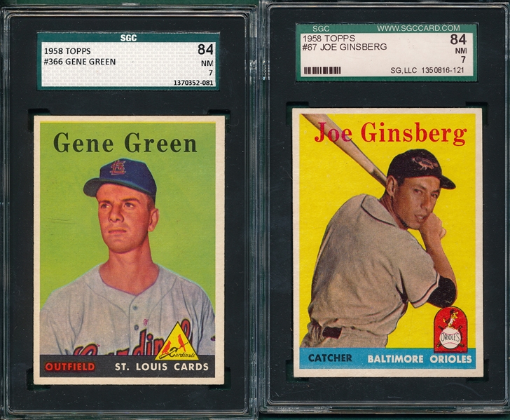 1958 Topps #67, #157, #366 & #461 (4) Card Lot SGC 84