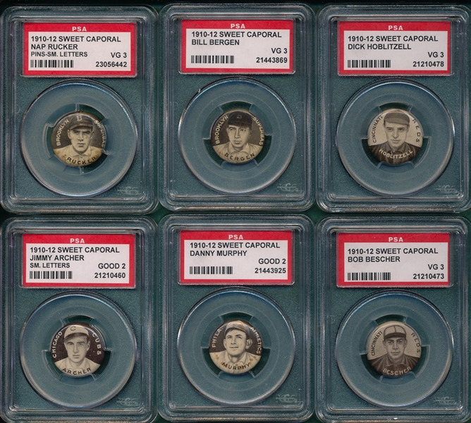 1910-12 P2 Sweet Caporal Pins Lot of (6) PSA W/ Rucker