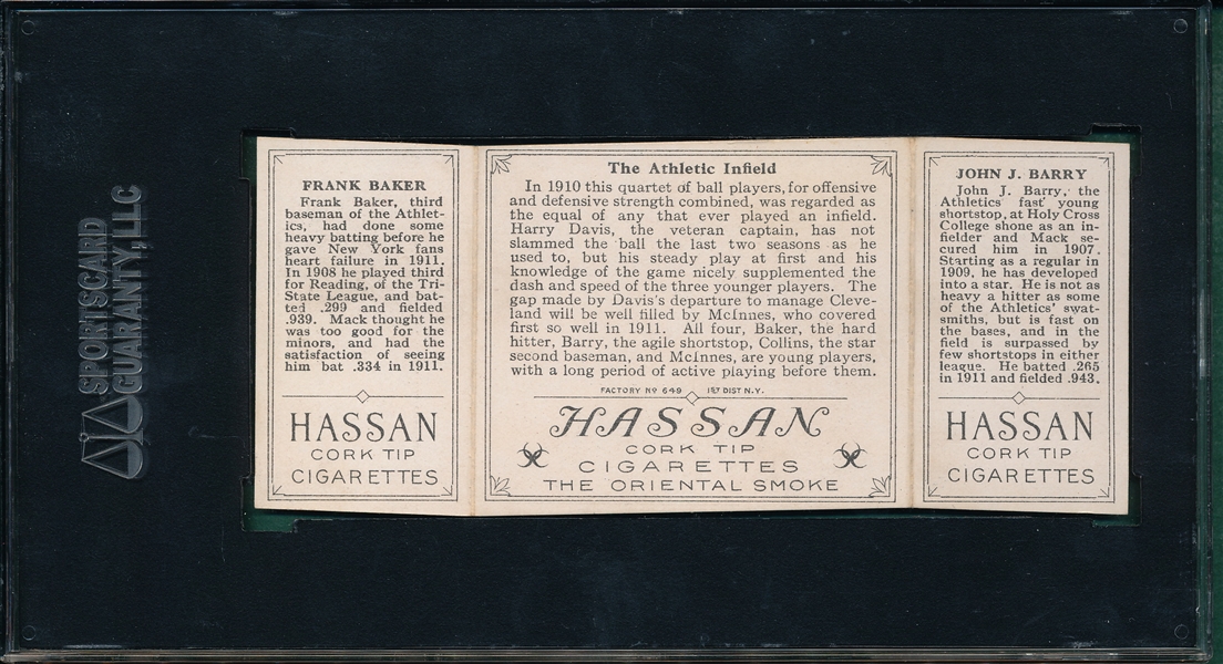 1912 T202 The Athletic Infield, Barry/Baker, Hassan Cigarettes SGC 40