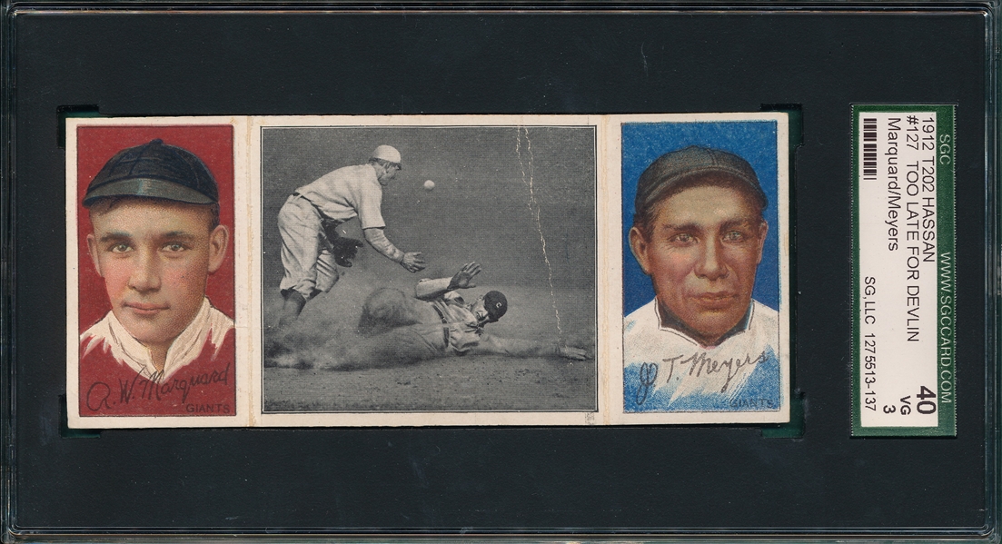 1912 T202 Too Late For Devlin, Marquard/Meyers, Hassan Cigarettes SGC 40