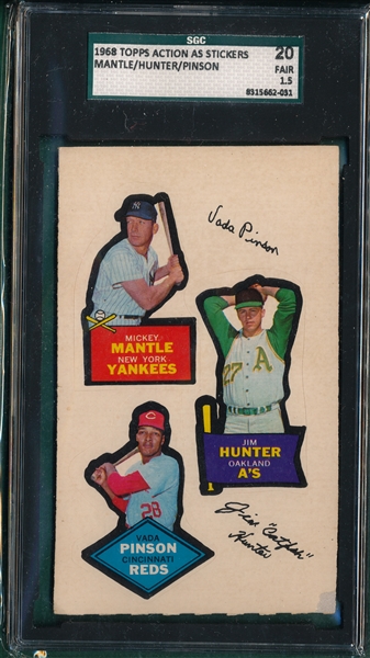 1968 Topps Action as Stickers Mantle SGC 20