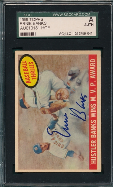1959 Topps Ernie Banks Signed Card SGC Authentic