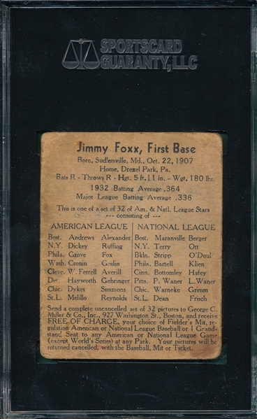 1933 George C. Miller Jimmy Foxx SGC 10