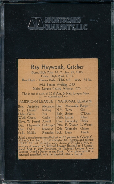 1933 George C. Miller Ray Hayworth SGC 10