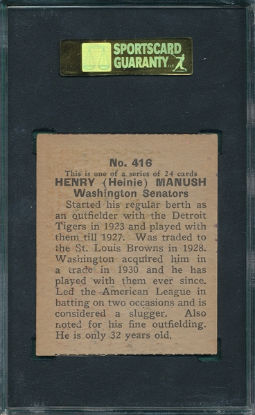 1933 Eclipse Import #416 Heinie Manush SGC 50