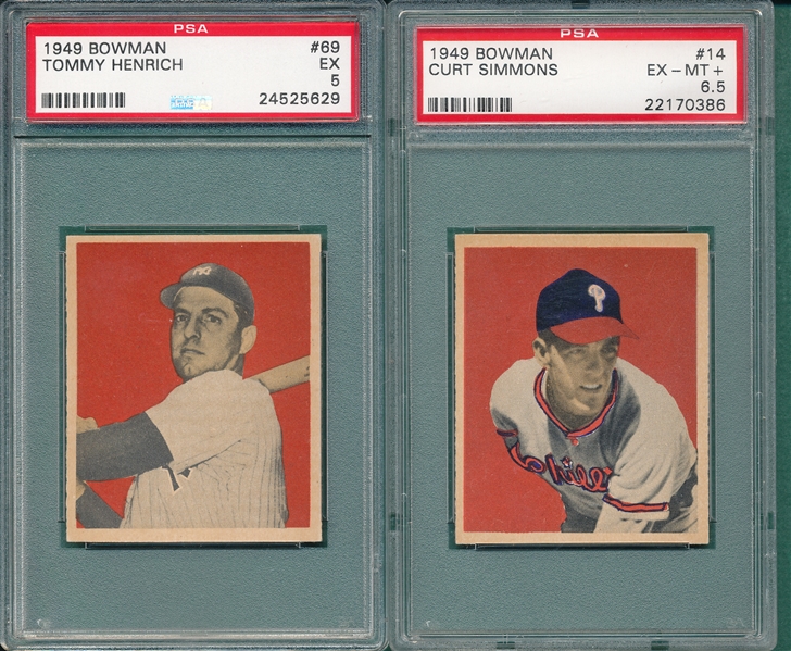 1949 Bowman #14 Simmons & #69 Henrich, 2 Card Lot PSA 