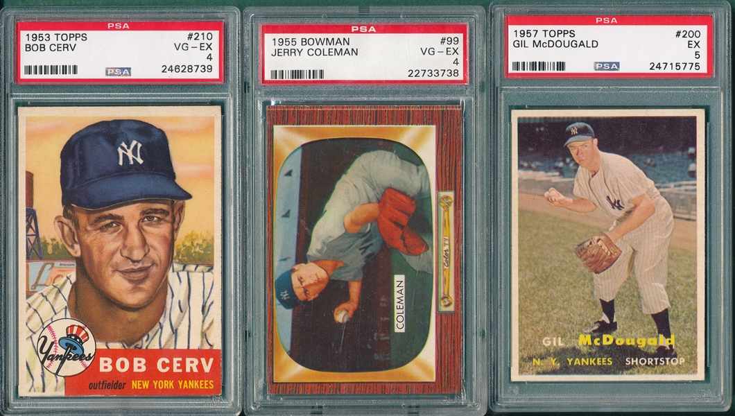 1953-57 Topps & Bowman Lot of (3) Yankees PSA 