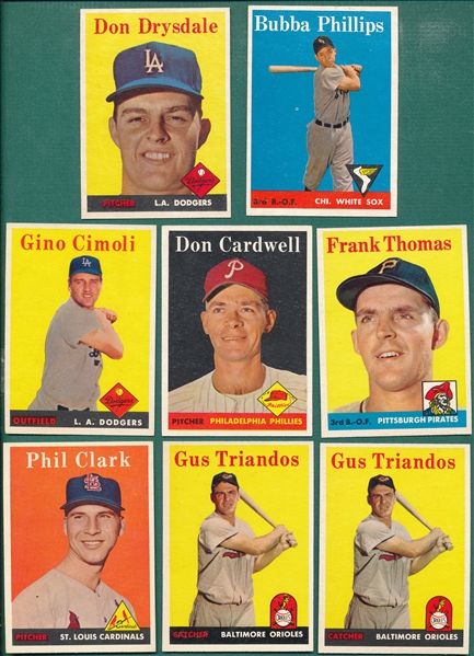 1958 Topps (8) Card Lot W/ Drysdale 