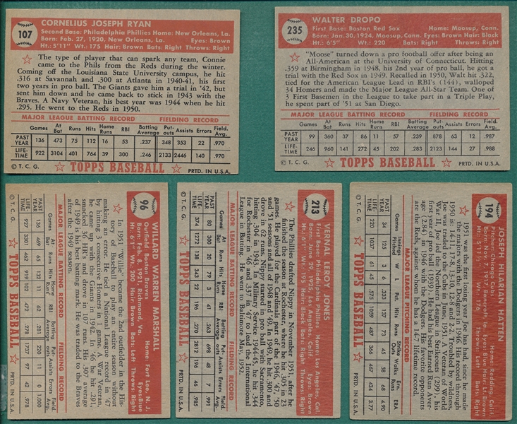 1952 Topps (5) Card Lot W/ Marshall