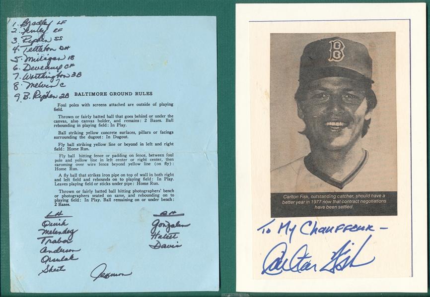 1910s- 80s Baseball Memorabilia Lot (10) W/ Fisk Signatures