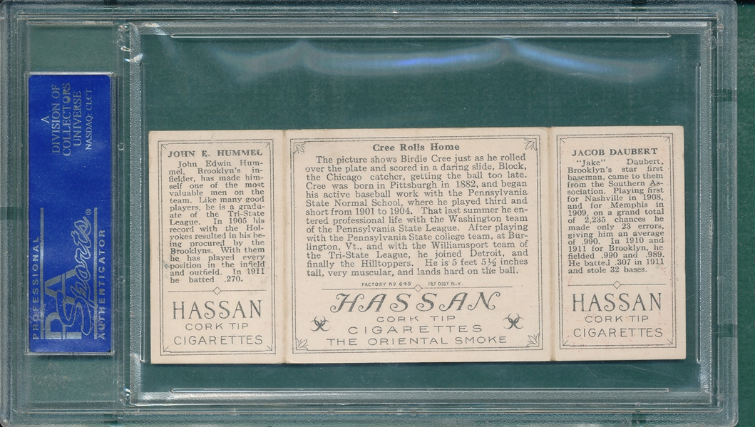 1912 T202 Cree Rolls Home, Daubert/Hummel, Hassan Cigarettes PSA 5
