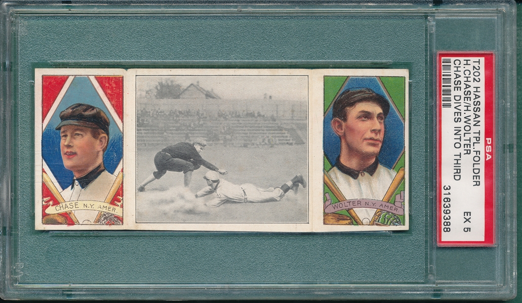 1912 T202 Chase Dives Into Third, Chase/Wolter, Hassan Cigarettes PSA 5
