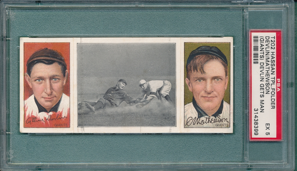 1912 T202 Devlin Gets His Man, Mathewson/Devlin, Giants, Hassan Cigarettes PSA 5