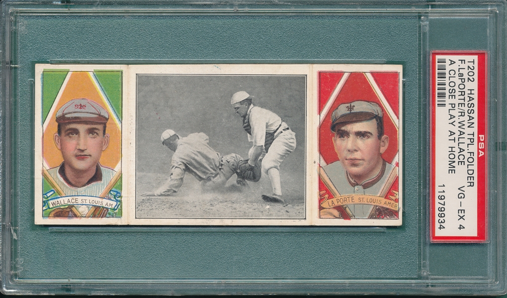 1912 T202 A Close Play at Home Plate, Wallace/LaPorte, Hassan Cigarettes PSA 4
