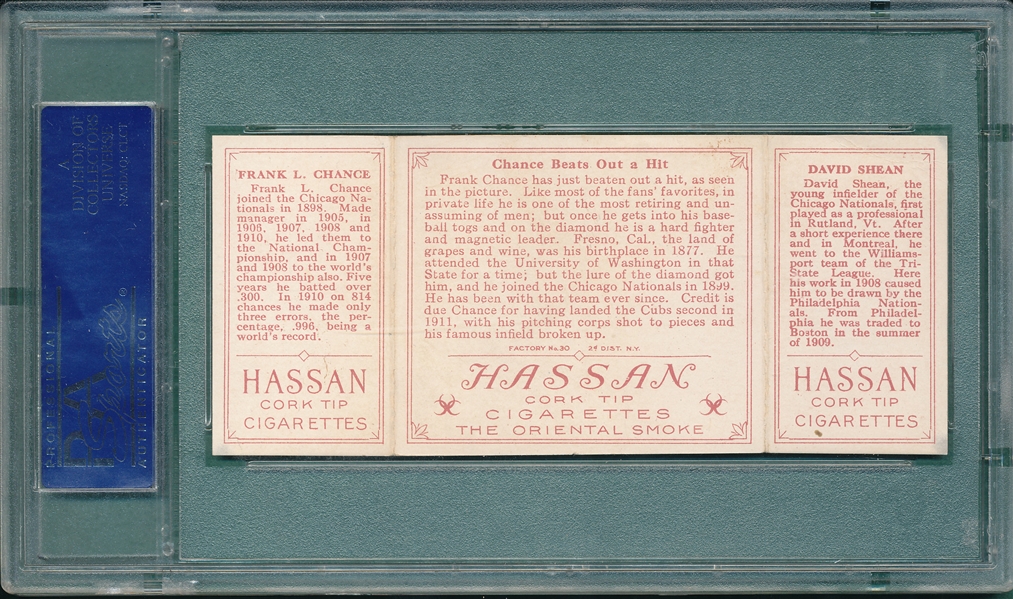 1912 T202 Chance Beats Out a Hit, Chance/Shean Hassan Cigarettes PSA 5