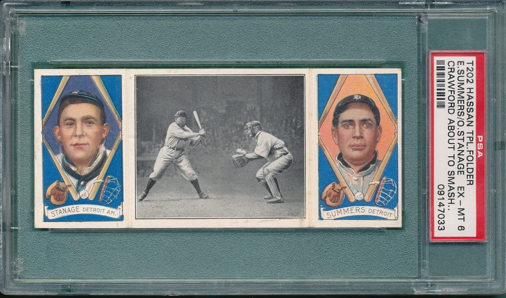 1912 T202 Crawford About to Smash One, Stanage/Summers, Hassan Cigarettes PSA 6