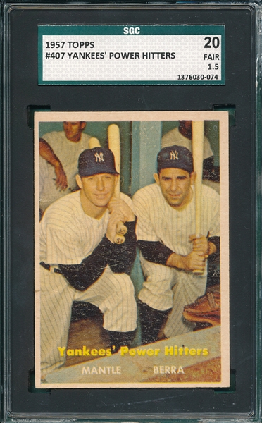 1957 Topps #407 Yankees Power Hitters W/ Mantle & Berra SGC 20