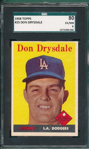 1958 Topps #25 Don Drysdale SGC 80