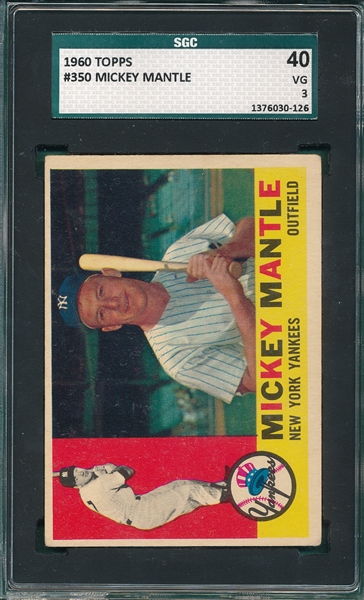 1960 Topps #350 Mickey Mantle SGC 40